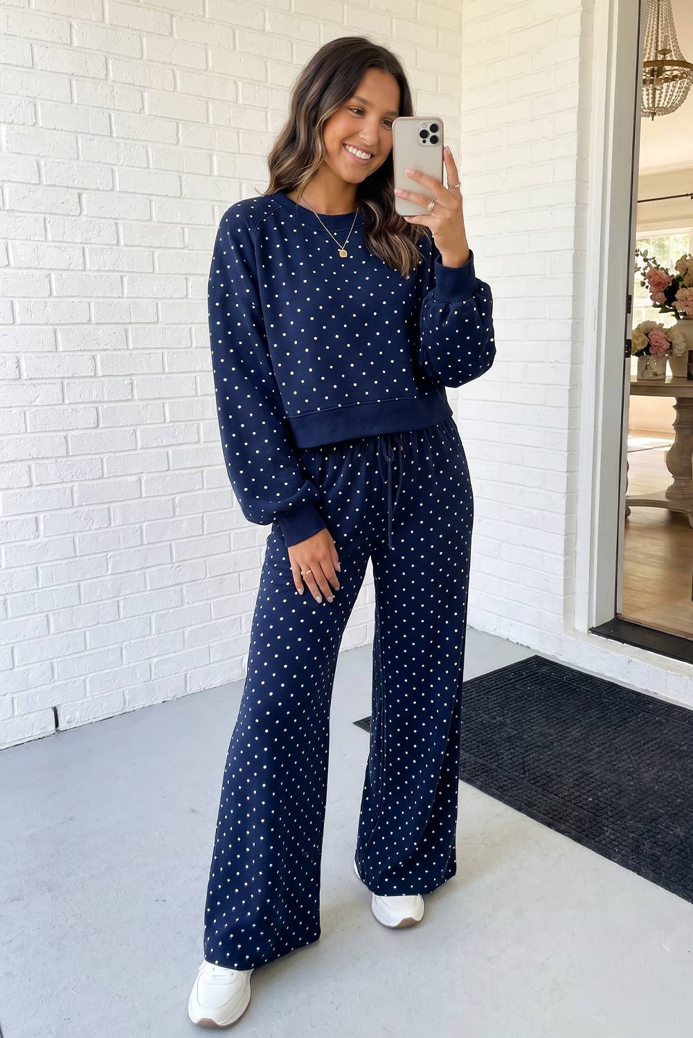 LAS-LIVE Polka Dot Casual Shift Drawstring Lounge Set (S-XL)