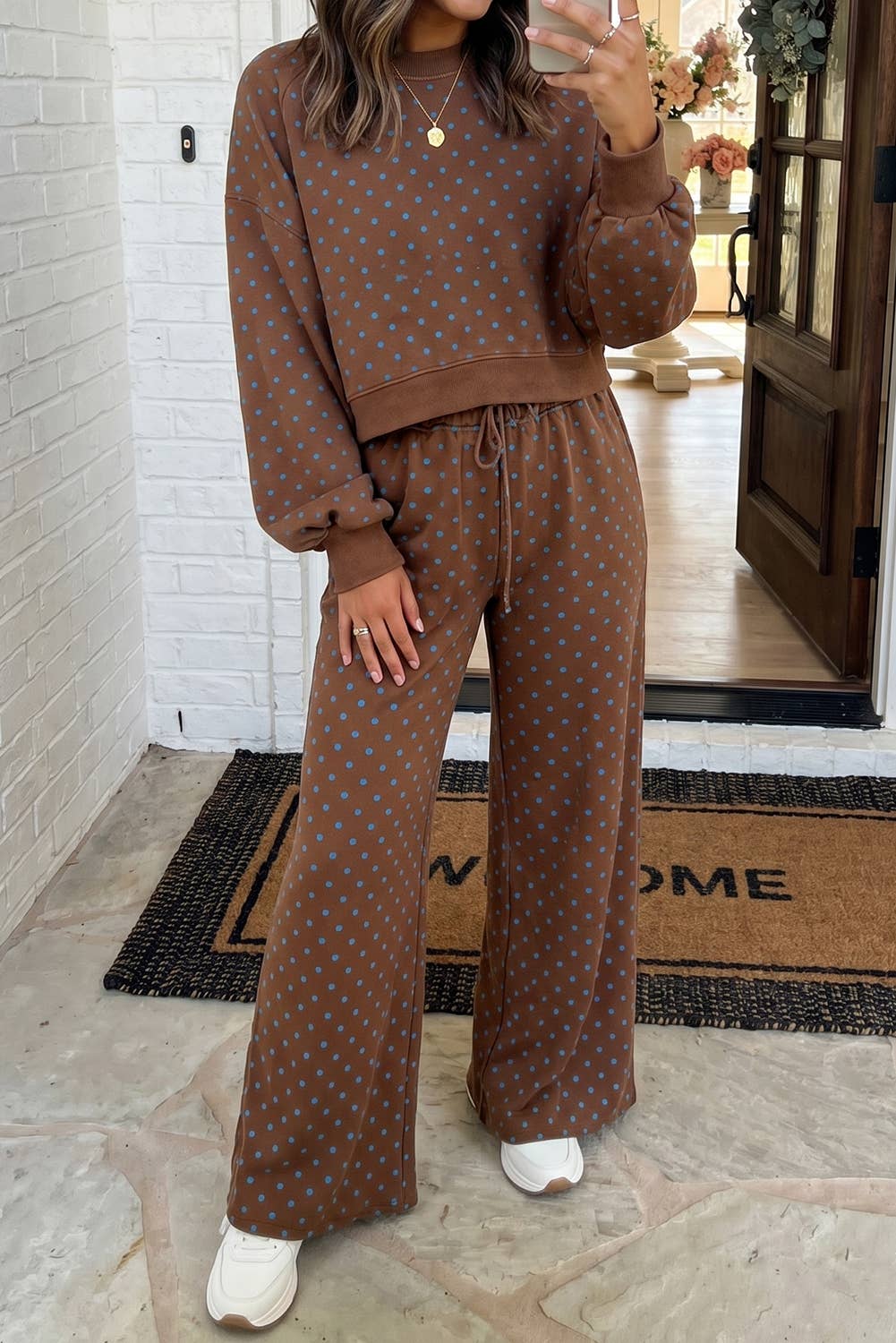 LAS-LIVE Polka Dot Casual Shift Drawstring Lounge Set (S-XL)