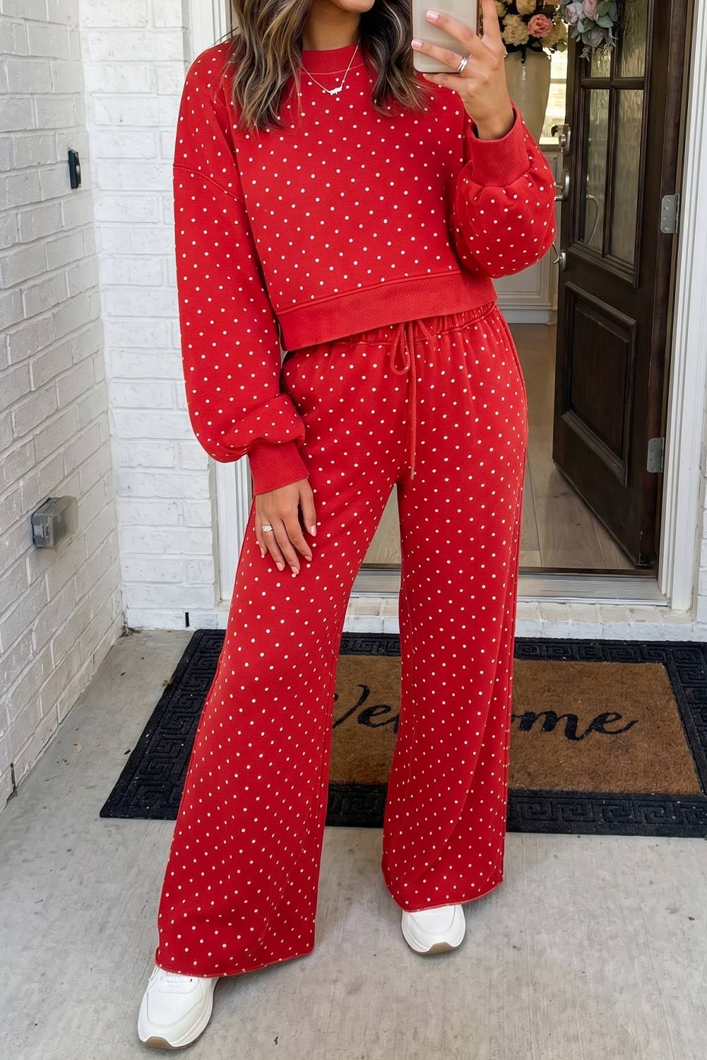 LAS-LIVE Polka Dot Casual Shift Drawstring Lounge Set (S-XL)