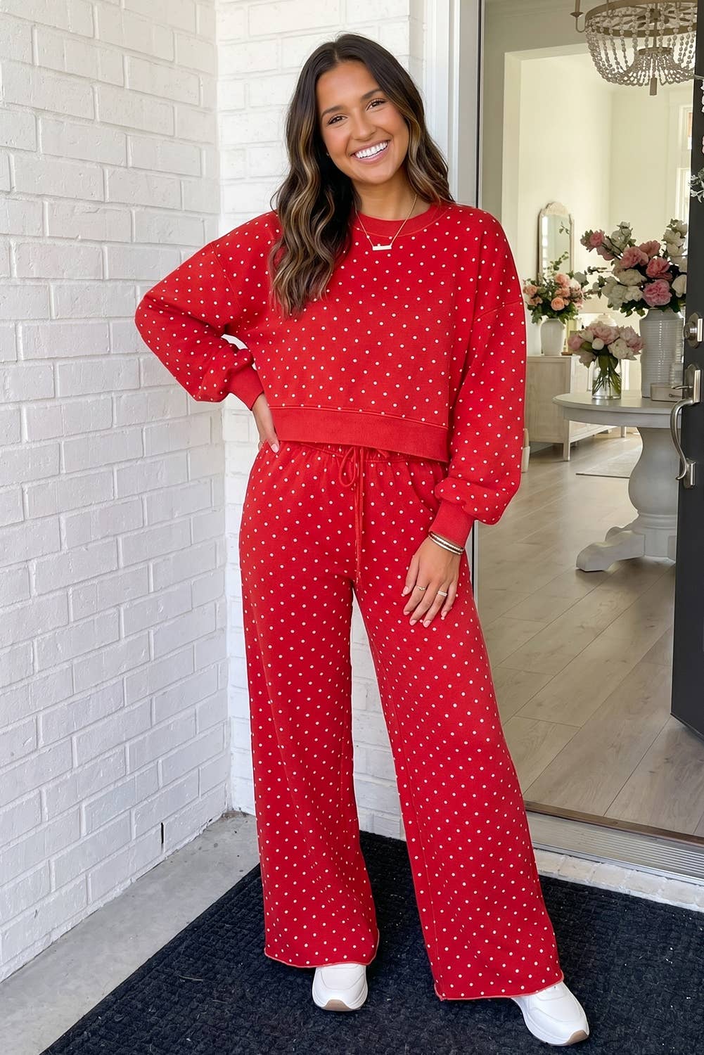 LAS-LIVE Polka Dot Casual Shift Drawstring Lounge Set (S-XL)