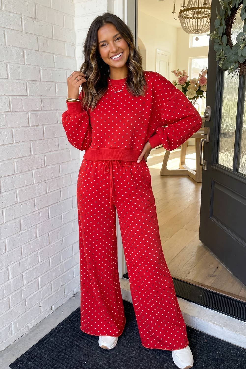 LAS-LIVE Polka Dot Casual Shift Drawstring Lounge Set (S-XL)