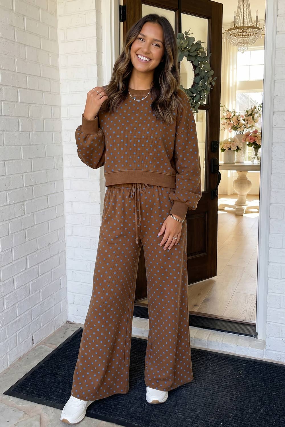 LAS-LIVE Polka Dot Casual Shift Drawstring Lounge Set (S-XL)