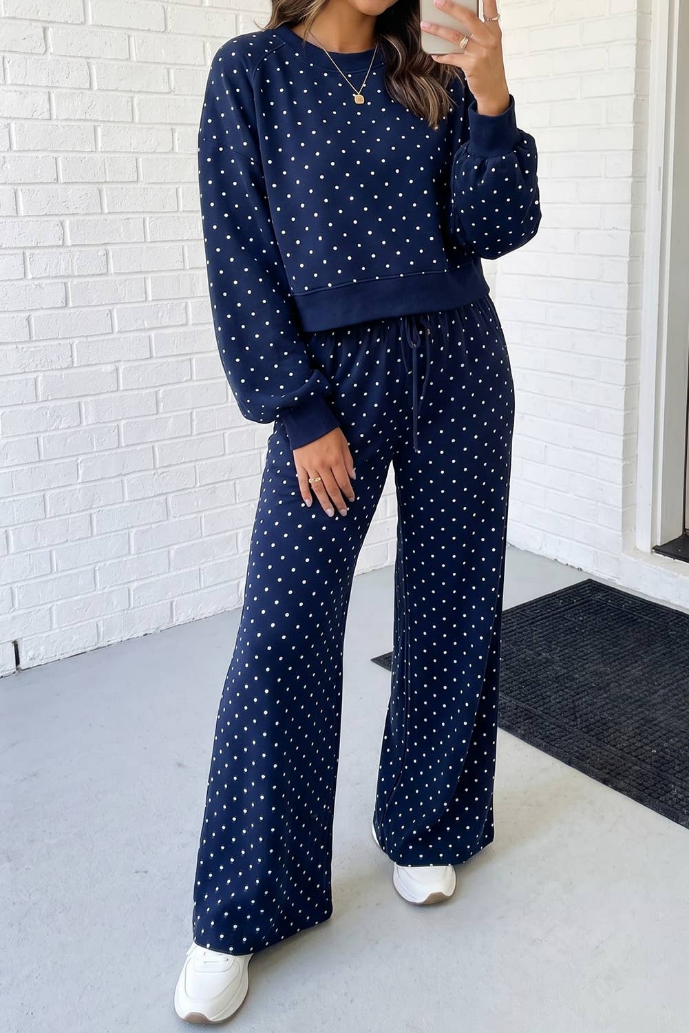 LAS-LIVE Polka Dot Casual Shift Drawstring Lounge Set (S-XL)