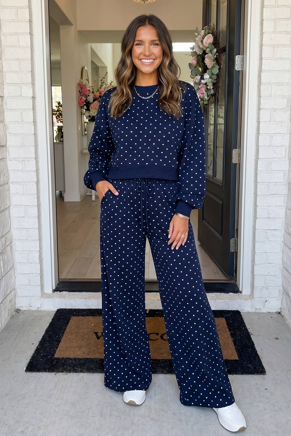 LAS-LIVE Polka Dot Casual Shift Drawstring Lounge Set (S-XL)