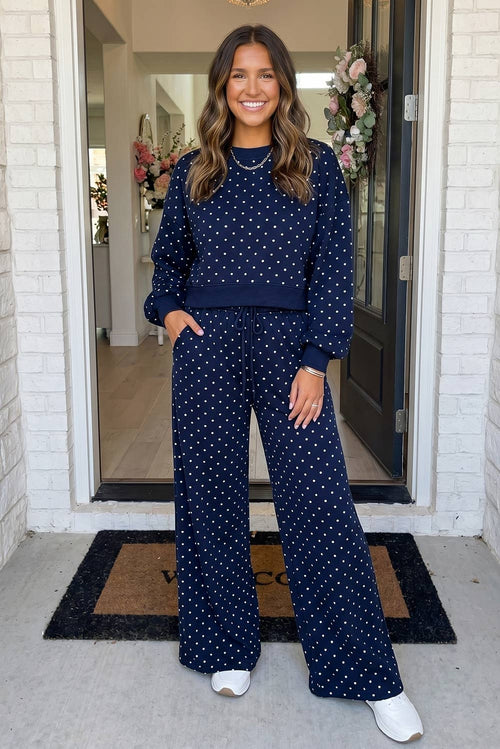 LAS-LIVE Polka Dot Casual Shift Drawstring Lounge Set (S-XL)