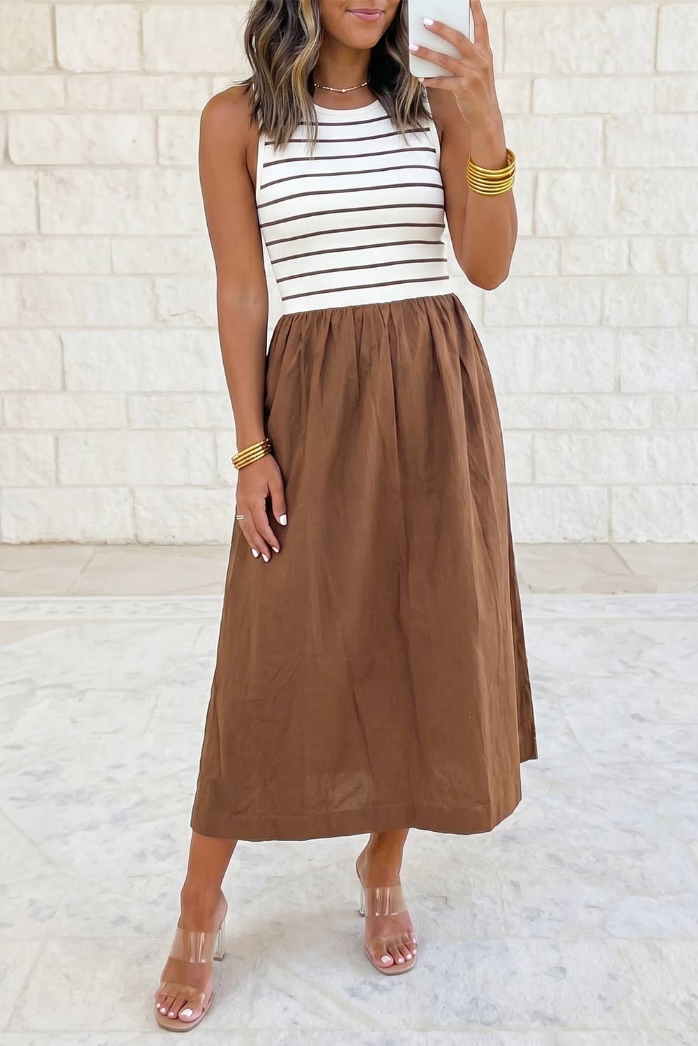 Mix Patchwork Contrast Striped Patchwork Maxi Dress