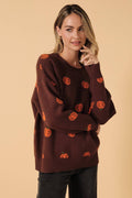 Oversized Pumpkin Graphic Crew Neck Knit Sweater