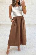 Mix Patchwork Contrast Striped Patchwork Maxi Dress