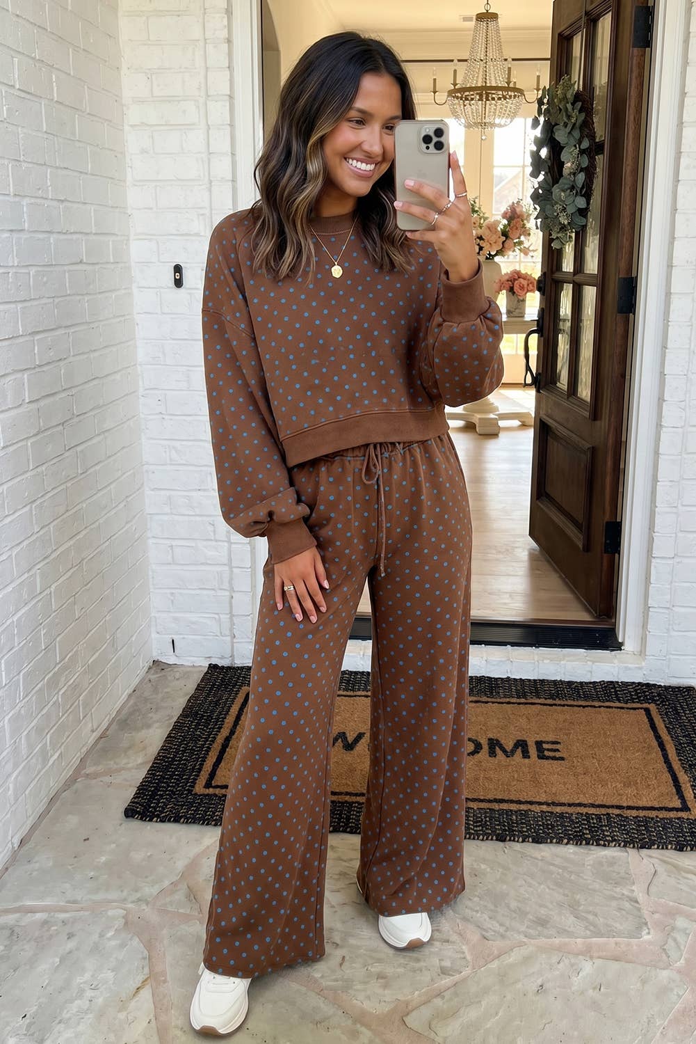 LAS-LIVE Polka Dot Casual Shift Drawstring Lounge Set (S-XL)